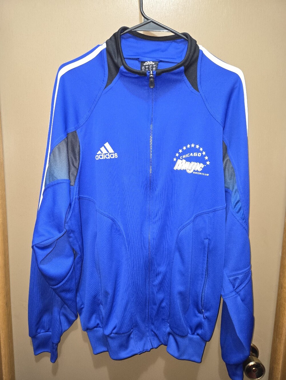 Adidas Blue Full-Zip Training Jacket with White Stripes